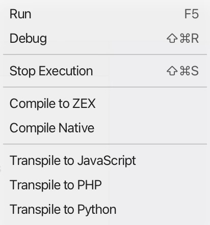 Compilation and transpilation tools in ZIDE