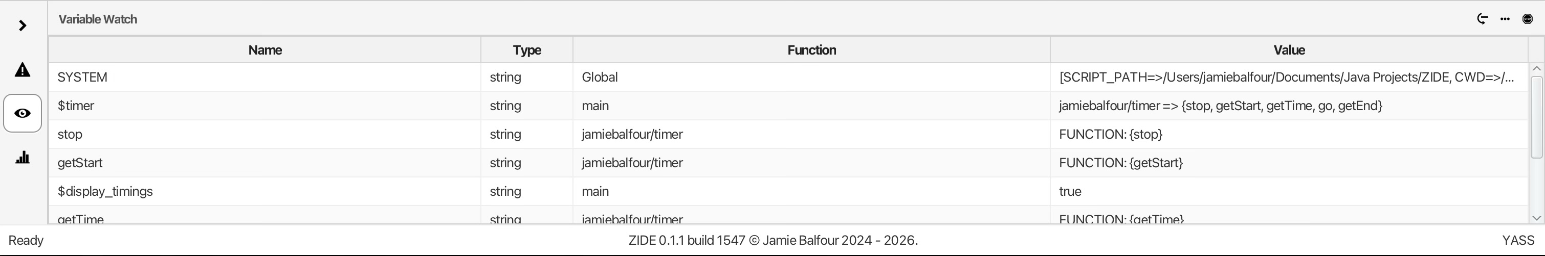 Debugging a YASS program in ZIDE