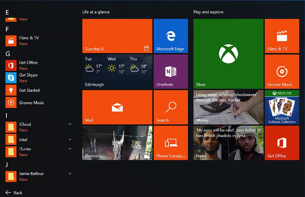 Start Menu in Windows 10