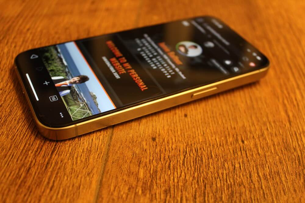 The side of the iPhone and the beautiful titanium design